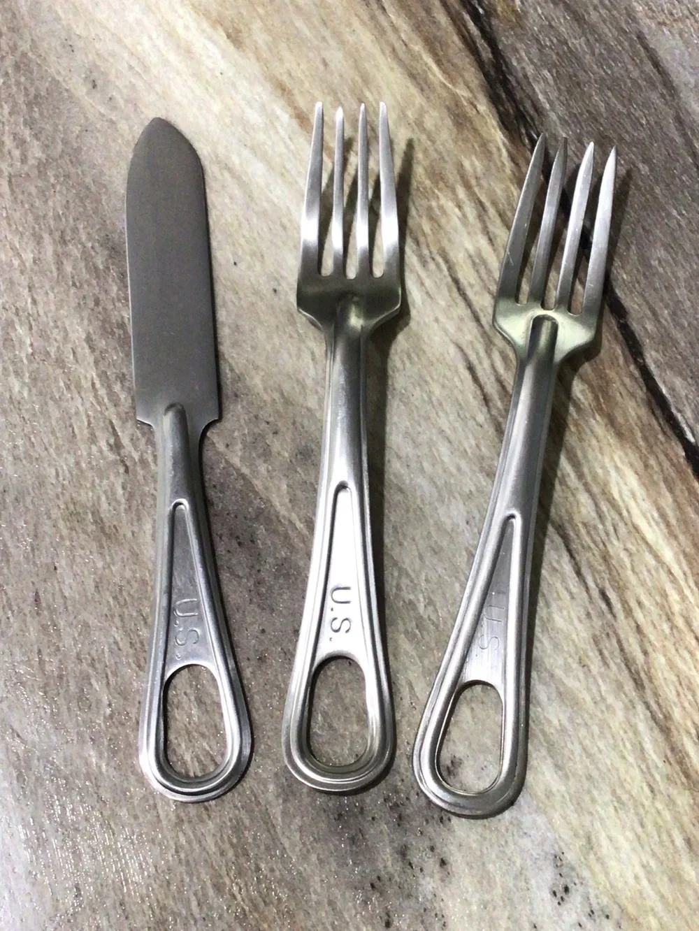Vintage U.S. Military UCCO SKO Co Mess Kit Forks Knife 3 Pc WWII Vietnam Camp
